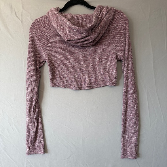 Womens Long Sleeve Hooded Crop Tee Size S Plum Fitness Gym Workout Yoga CrossFit - Picture 5 of 5